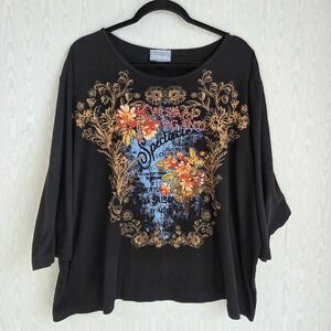 Y2K Womens 5X T-Shirt Black‎ Graphic Rhinestone Dark Romantic Whimsygoth Circus